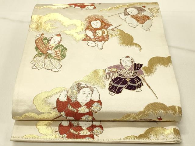 平和屋着物◎六通柄袋帯 唐織 童子遊び 金糸 正絹 逸品 DABF6598qp
