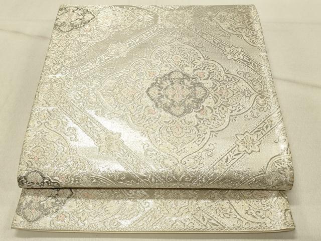 平和屋着物◎六通柄袋帯 花菱文 プラチナ箔 正絹 逸品 DABF6609qp