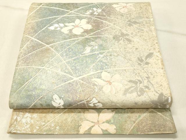 平和屋着物◎六通柄袋帯 草花文 金銀糸 正絹 逸品 DABF6616qp