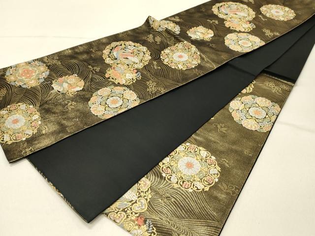 平和屋着物◎六通柄袋帯 唐織 正倉院舞蝶花鳥文 金糸 正絹 逸品 DABF6620qp