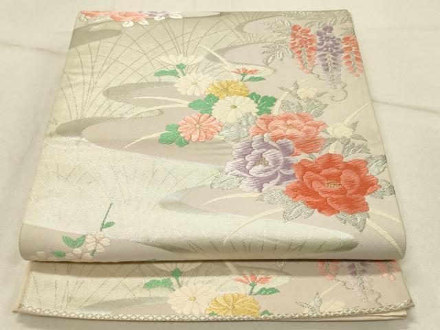 平和屋着物◎六通柄袋帯 唐織 流水花文 粋美 金銀糸 正絹 逸品 DABF6637qp