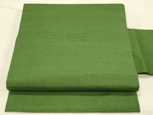 平和屋着物◎九寸名古屋帯 紬地 アイビーグリーン色 正絹 逸品 DABF6643qp