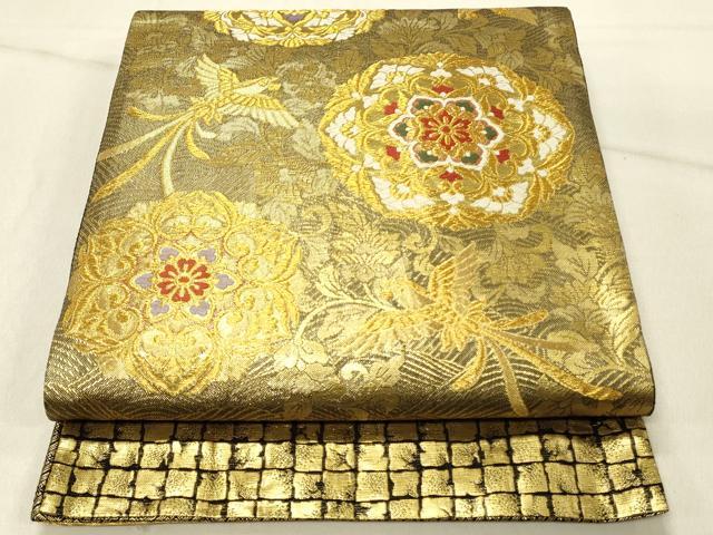 平和屋着物◎西陣 六通柄袋帯 唐織 正倉院鳳凰花文 金糸 正絹 逸品 DABF6650qp