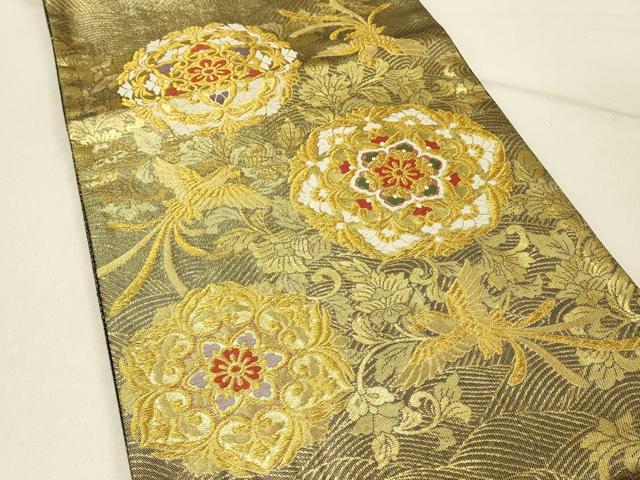 平和屋着物◎西陣 六通柄袋帯 唐織 正倉院鳳凰花文 金糸 正絹 逸品 DABF6650qp