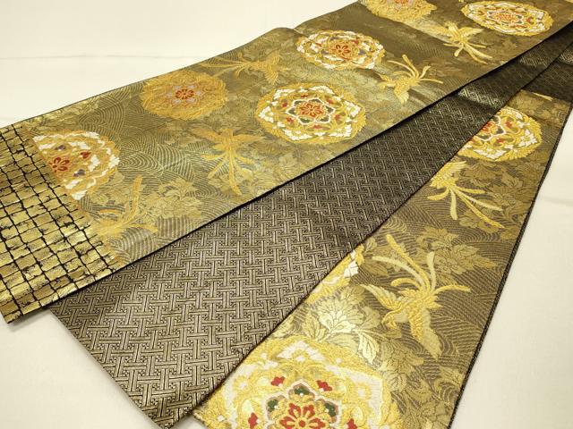 平和屋着物◎西陣 六通柄袋帯 唐織 正倉院鳳凰花文 金糸 正絹 逸品 DABF6650qp