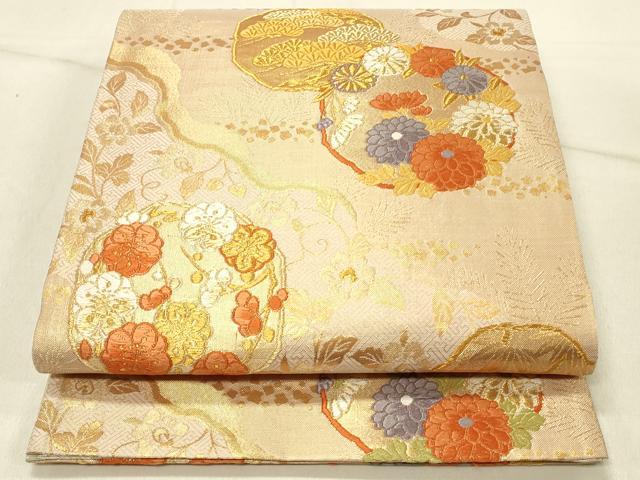 平和屋着物◎六通柄袋帯 唐織 花松文 金糸 正絹 逸品 DABF6699qp