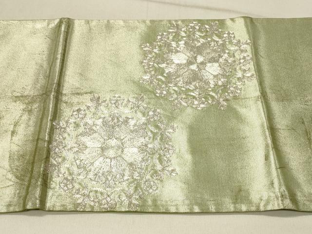 平和屋着物◎太鼓柄袋帯 総刺繍 駒刺繍 正倉院花文 銀糸 引箔 正絹 逸品 DABF6735qp