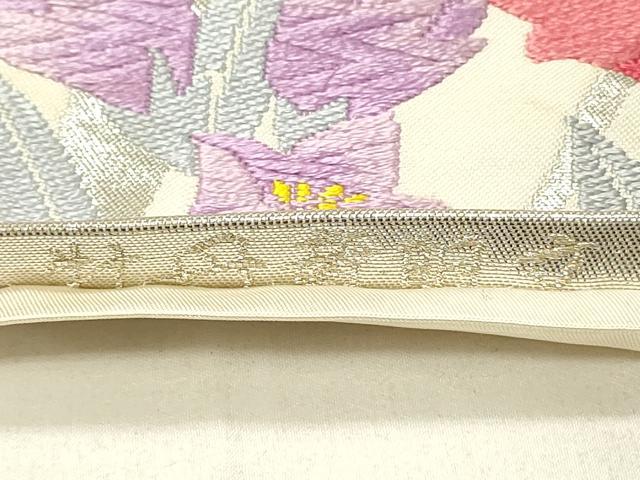 平和屋着物◎六通柄袋帯 唐織 牡丹竜胆文 銀糸 正絹 逸品 DABF6767qp