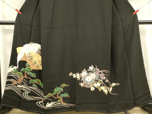 平和屋着物■豪華黒留袖 地紙飛鶴花松文 正絹 逸品 未使用 DABF6824qp