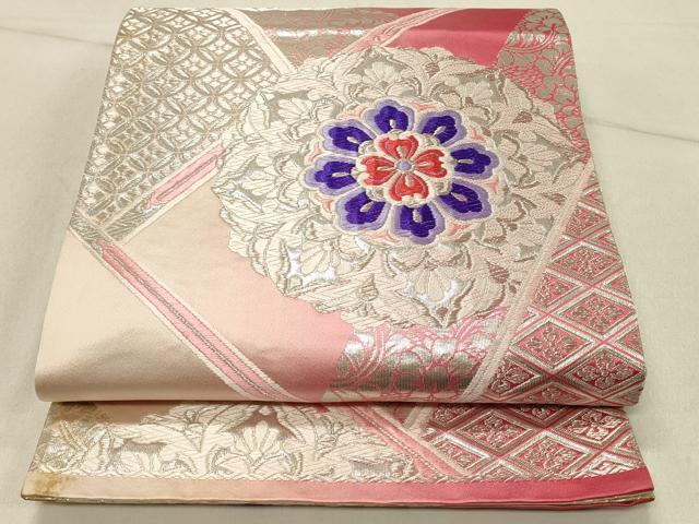 平和屋着物◎両面 六通柄袋帯 唐織 正倉院花文 銀糸 正絹 逸品 DABF6836qp