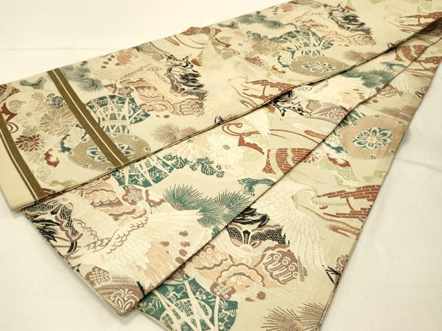 平和屋着物◎アンティーク 大正ロマン 丸帯 飛鶴花文 引き抜き帯 正絹 逸品 DABF6886qp