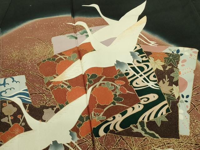 平和屋着物■豪華黒留袖 作家物 色紙重ね飛鶴花文 暈し染め 金彩 正絹 逸品 DABF6914qp