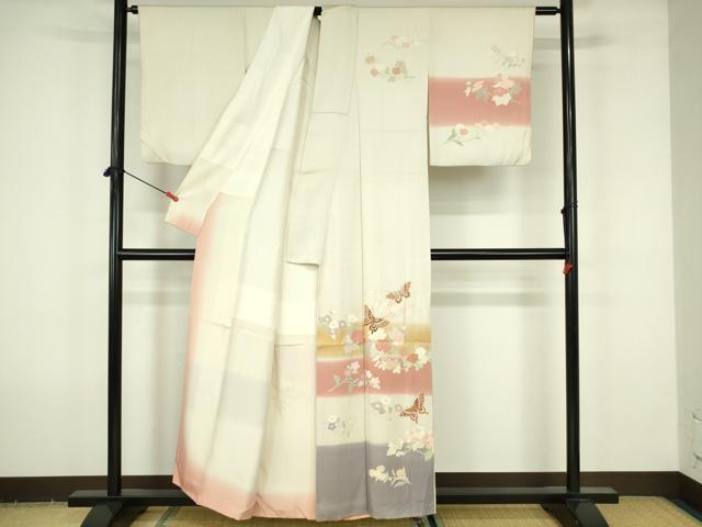 平和屋着物■訪問着 駒刺繍 花蝶文 金彩 正絹 逸品 DABF6918qp