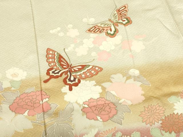 平和屋着物■訪問着 駒刺繍 花蝶文 金彩 正絹 逸品 DABF6918qp