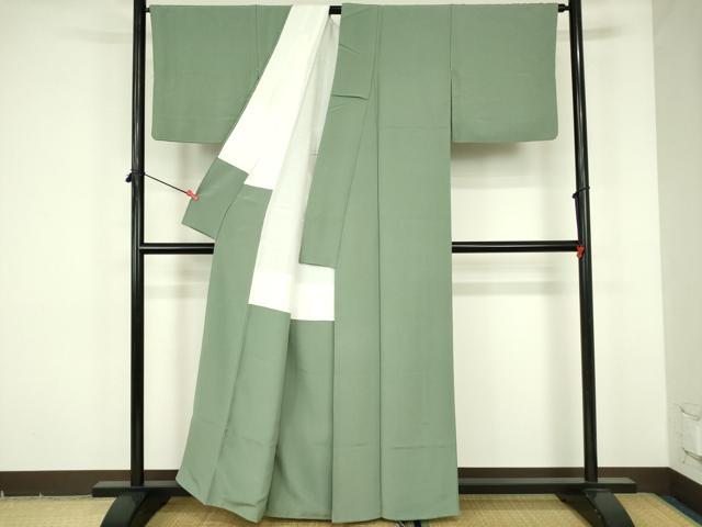 平和屋着物■上質な色無地 山葵色 正絹 逸品 DABF6924qp