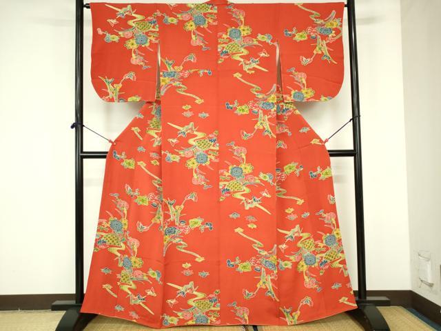 平和屋着物■上質な小紋 型染め 流水花文 正絹 逸品 DABF6927qp