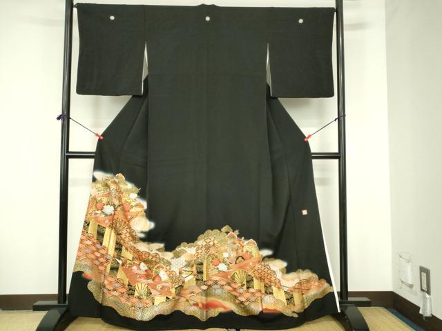 平和屋着物■豪華黒留袖 作家物 駒刺繍 吉祥花文 暈し染め 金彩 正絹 逸品 DABF6935qp