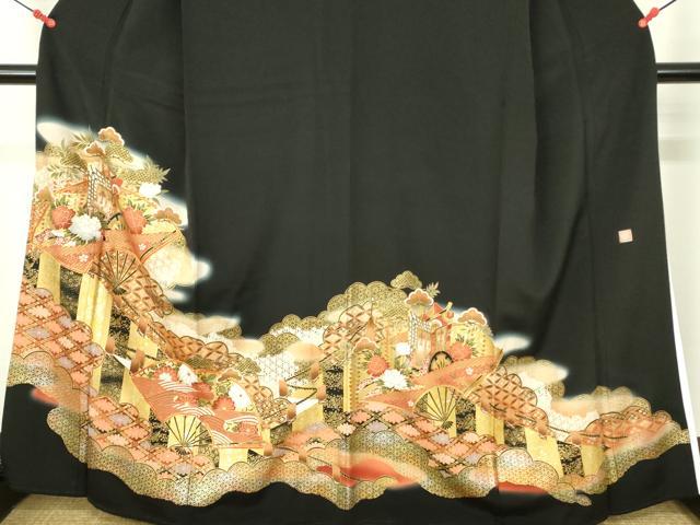 平和屋着物■豪華黒留袖 作家物 駒刺繍 吉祥花文 暈し染め 金彩 正絹 逸品 DABF6935qp