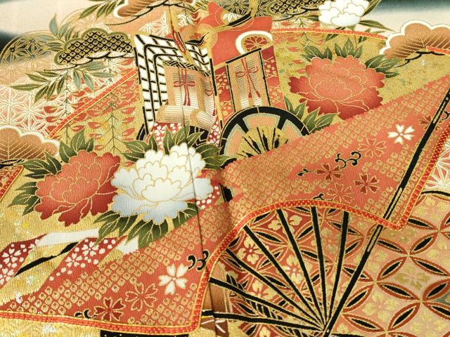 平和屋着物■豪華黒留袖 作家物 駒刺繍 吉祥花文 暈し染め 金彩 正絹 逸品 DABF6935qp