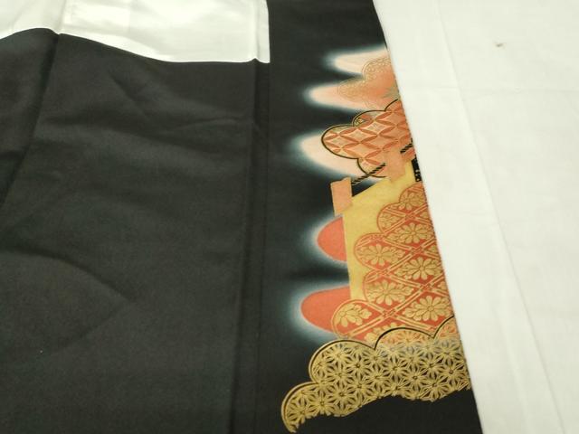 平和屋着物■豪華黒留袖 作家物 駒刺繍 吉祥花文 暈し染め 金彩 正絹 逸品 DABF6935qp