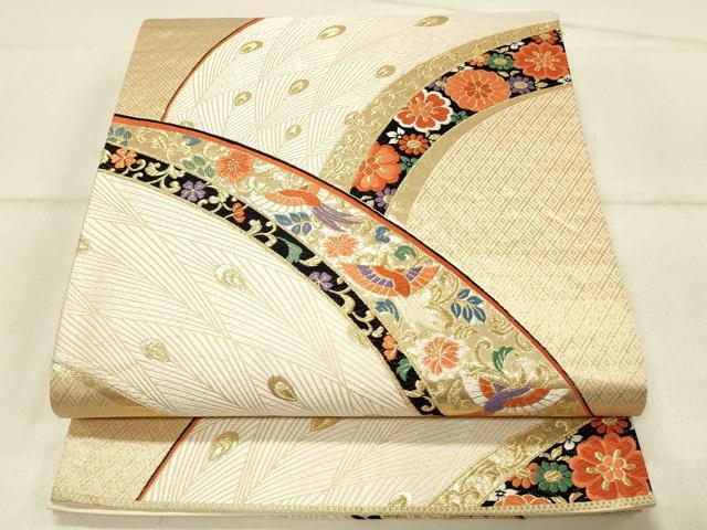 平和屋着物◎六通柄袋帯 唐織 鳳凰花文 九百錦 金糸 正絹 逸品 DABF6969qp