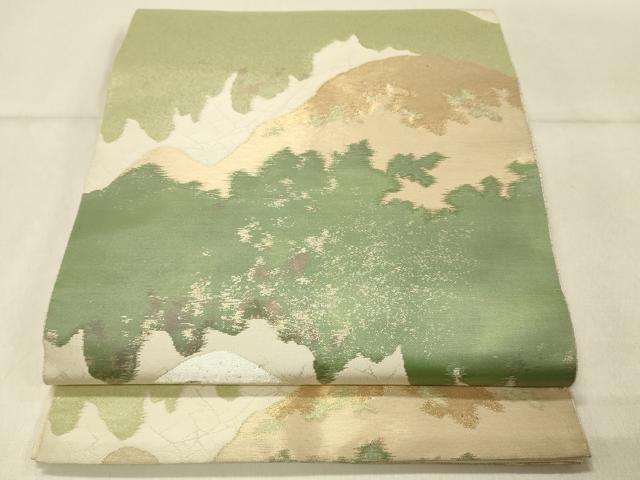 平和屋着物◎六通柄袋帯 遠山文 金銀糸 正絹 逸品 DABF6982qp