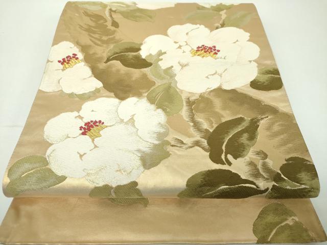 平和屋着物▼六通柄袋帯 唐織 遊亀椿 金糸 正絹 逸品 DABF7078ps