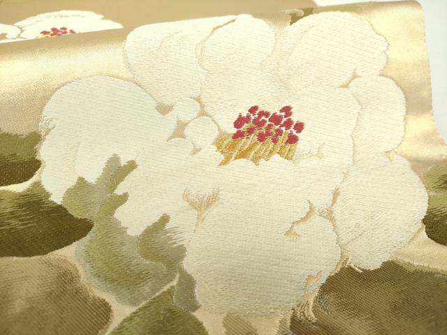 平和屋着物▼六通柄袋帯 唐織 遊亀椿 金糸 正絹 逸品 DABF7078ps