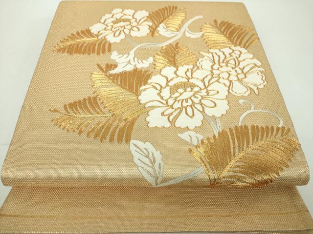 平和屋着物●銀座きしや 太鼓柄袋帯 駒刺繍 総刺繍 若松葉 花唐草文 金糸 正絹 逸品 DABF7129ps