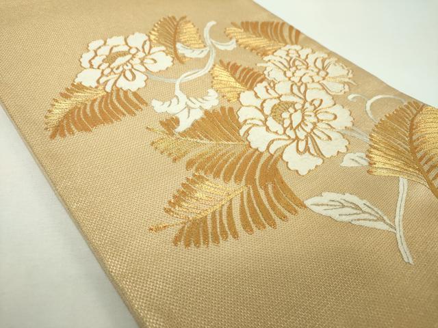 平和屋着物●銀座きしや 太鼓柄袋帯 駒刺繍 総刺繍 若松葉 花唐草文 金糸 正絹 逸品 DABF7129ps