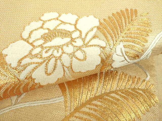 平和屋着物●銀座きしや 太鼓柄袋帯 駒刺繍 総刺繍 若松葉 花唐草文 金糸 正絹 逸品 DABF7129ps