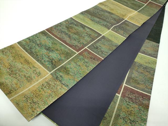 平和屋着物▼六通柄袋帯 変わり格子 金糸 正絹 逸品 DABF7146ps