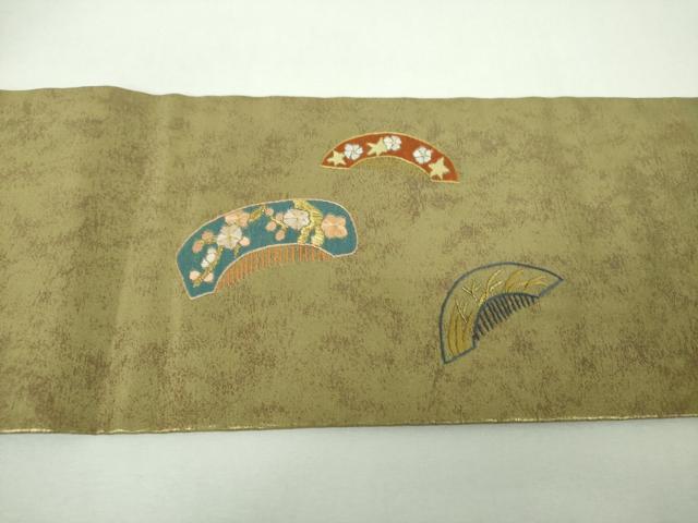 平和屋着物▼九寸名古屋帯 総刺繍 櫛 簪 金糸 引箔 正絹 逸品 DABF7155ps