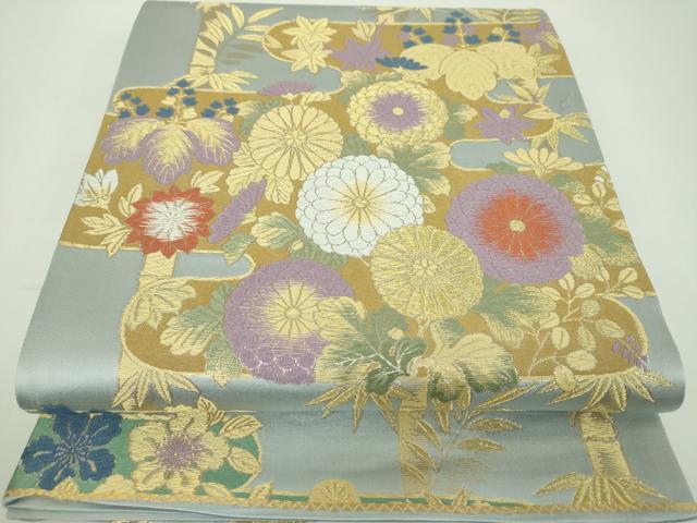 平和屋着物▼西陣 六通柄袋帯 唐織 寿らく 霞吉祥花文 金糸 正絹 逸品 DABF7165ps