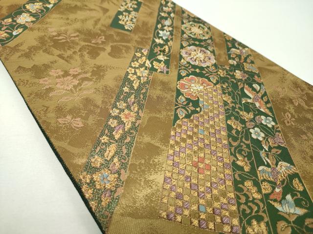 平和屋着物▼六通柄袋帯 花鳥短冊文 金糸 正絹 逸品 DABF7174ps