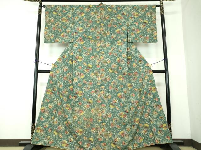 平和屋着物●上質な小紋 型染 菊唐草 正絹 逸品 DABF7195ps
