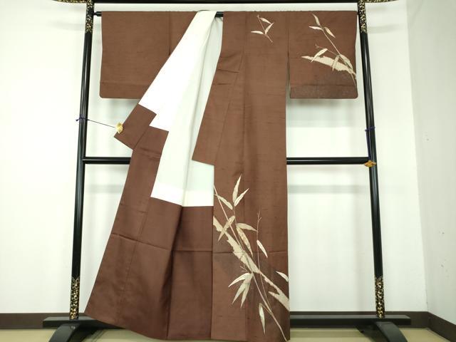 平和屋着物●訪問着 紬地 作家物 笹竹花文 金彩 正絹 逸品 DABF7201ps
