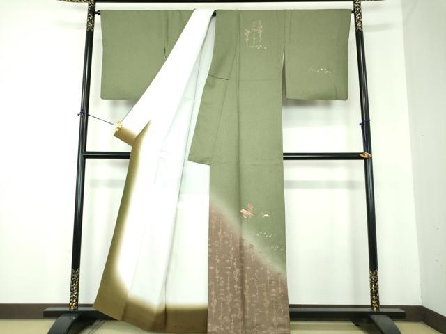 平和屋着物●訪問着 刺繍 松竹梅 扇花文 暈し染め 金彩 正絹 逸品 DABF7216ps