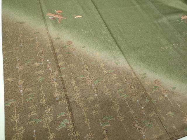平和屋着物●訪問着 刺繍 松竹梅 扇花文 暈し染め 金彩 正絹 逸品 DABF7216ps