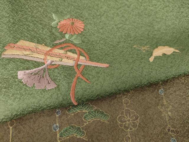 平和屋着物●訪問着 刺繍 松竹梅 扇花文 暈し染め 金彩 正絹 逸品 DABF7216ps