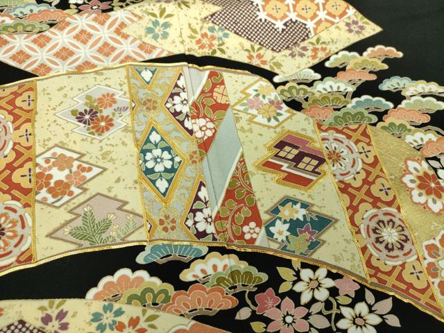 平和屋着物●豪華黒留袖 作家物 駒刺繍 地紙吉祥花文 金彩 正絹 逸品 DABF7217ps