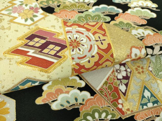 平和屋着物●豪華黒留袖 作家物 駒刺繍 地紙吉祥花文 金彩 正絹 逸品 DABF7217ps