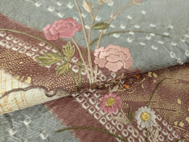 平和屋着物●訪問着 刺繍 絞り 松皮菱花文 金彩 正絹 逸品 DABF7228ps