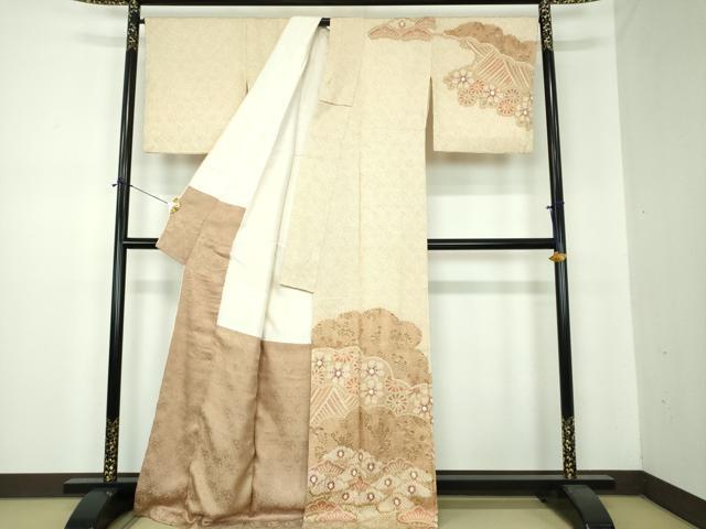 平和屋着物●訪問着 総絞り 雲取り花文 金彩 ロング丈 正絹 逸品 DABF7233ps