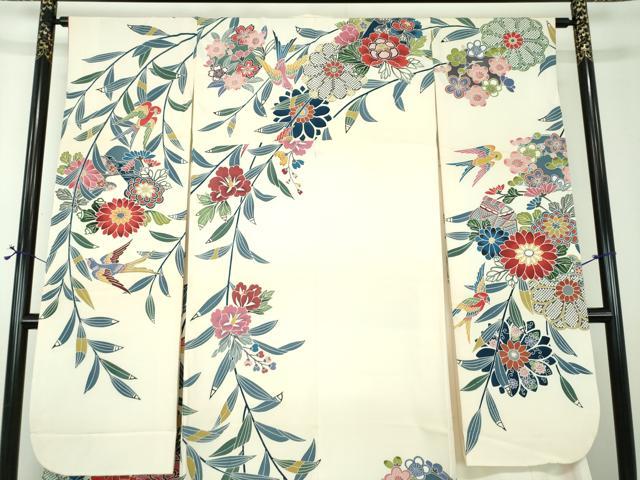 平和屋着物●豪華振袖 型染 風景花鳥文 正絹 逸品 DABF7237ps