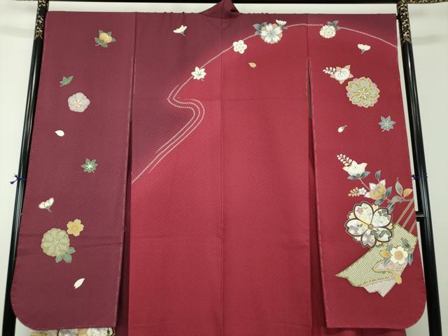平和屋着物●豪華振袖 駒刺繍 舞花文 暈し染め 金銀彩 正絹 逸品 未使用 DABF7238ps