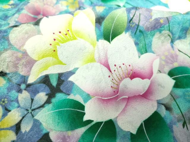 平和屋着物●豪華振袖 刺繍 舞花文 暈し染め 金糸 京都きもの友禅扱い 正絹 逸品 DABF7239ps