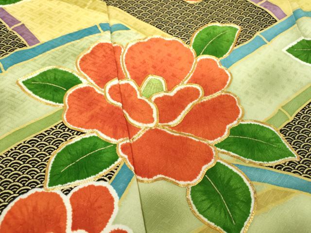 平和屋着物●豪華振袖 駒刺繍 絞り 竹垣花文 暈し染め 金彩 正絹 逸品 DABF7241ps
