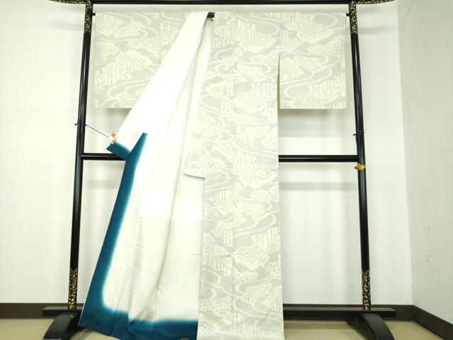 平和屋着物●結城紬 100亀甲 雲取り樹林文 正絹 逸品 DABF7243ps