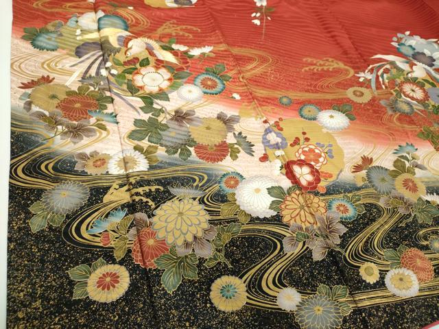平和屋着物●豪華振袖 駒刺繍 流水鳳凰花文 暈し染め 金彩 正絹 逸品 DABF7253ps